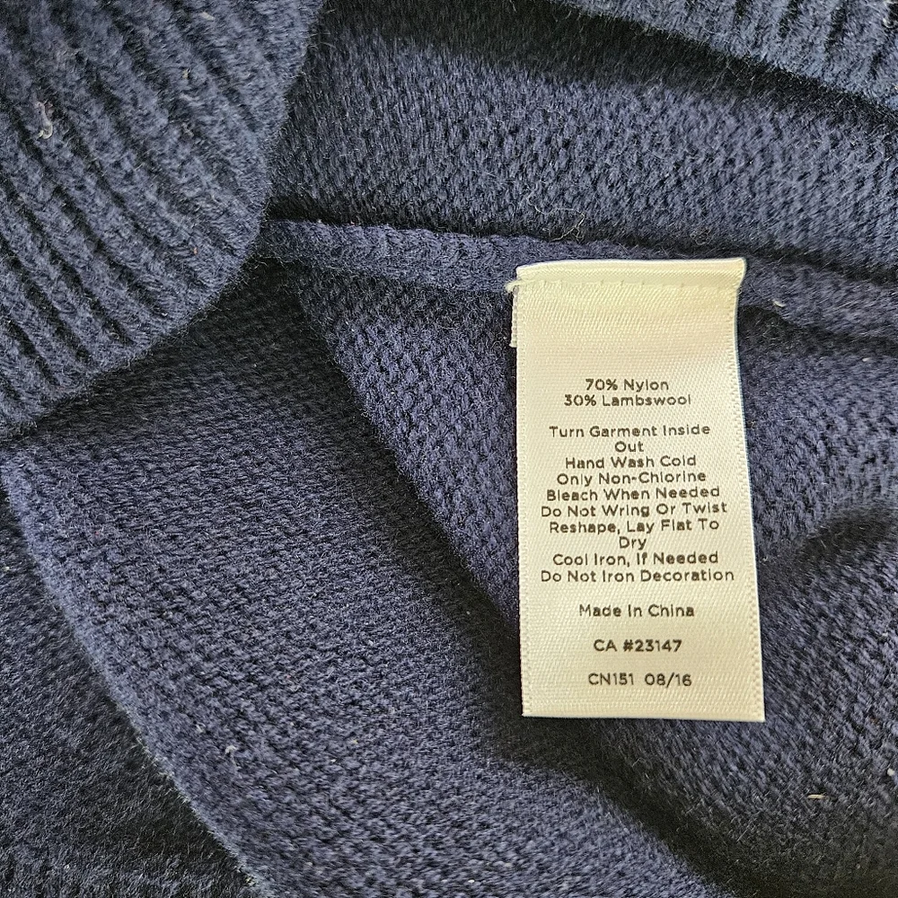 Talbots Size LP Sweater Fair Isle Gemstone Sparkle Navy Pastel Heavy Tight Knit